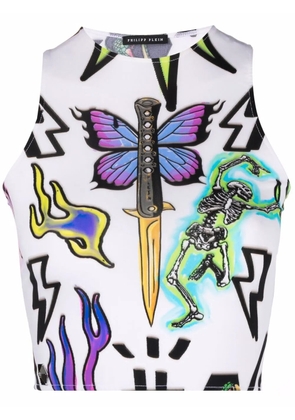 Philipp Plein monogram tattoo crop top - White