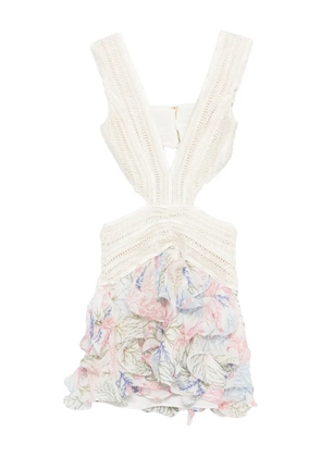 PatBO cut-out floral ruffled dress - White