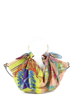 Versace Pre-Owned La Medusa Basket Bag Woven Straw and Printed Satin Small bucket bag - Multicolour