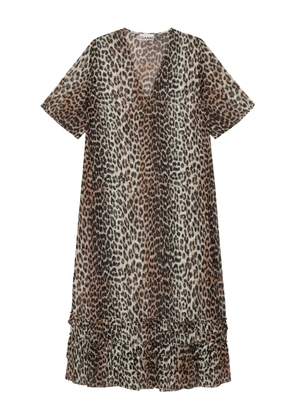 GANNI leopard-print ruffled dress - Neutrals