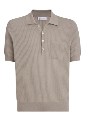 Brunello Cucinelli textured-rib chest-pocket button-fastening polo shirt - Neutrals