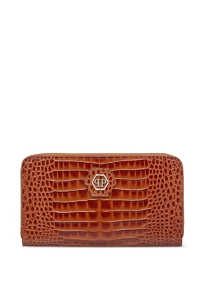 Philipp Plein crocodile-effect zip-around wallet - Brown