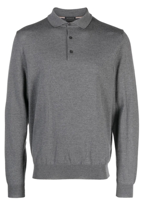 BOSS logo-embroidered fine-ribbed polo shirt - Grey