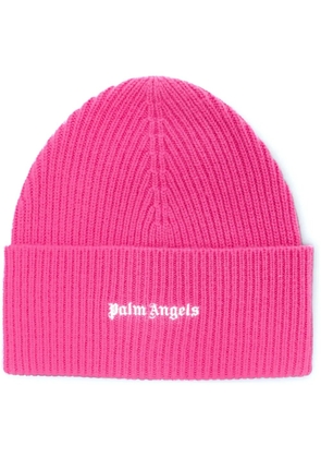 Palm Angels logo-embroidered ribbed-knit wool-blend beanie - Pink