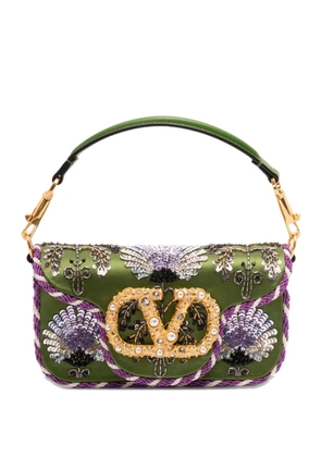 Valentino Garavani small Locò floral-embroidered VLogo-signature tote bag - Green