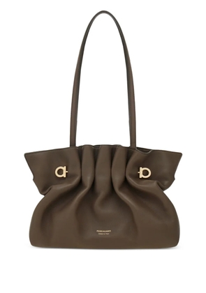 Ferragamo Soft ruched leather tote bag - Brown