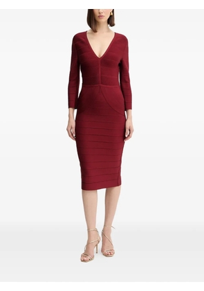 Herve Leger Athena V-neck midi dress - Red