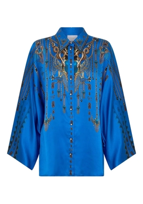 Camilla silk wide-sleeve shirt - Blue