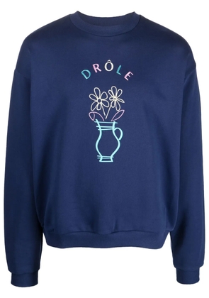 Drôle De Monsieur logo-embroidered cotton sweatshirt - Blue