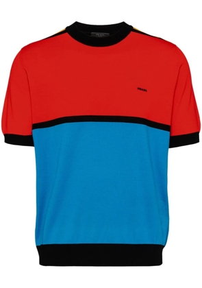 Prada logo-embroidered colour-block jumper - Blue