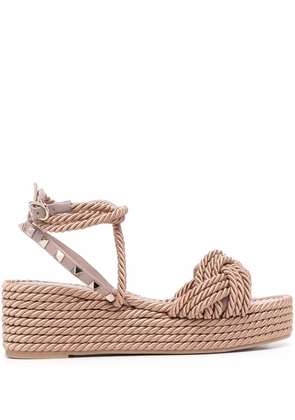 Valentino Garavani Rockstud platform cord sandals - Neutrals