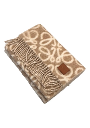 LOEWE anagram-pattern fringed scarf - Neutrals