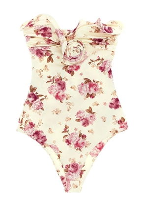 Magda Butrym RE26 ruffled floral-print swimsuit - Neutrals