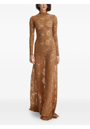 2310 STUDIO long-sleeves lace maxi dress - Brown