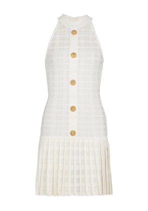 Balmain button-embellished pleated dress - White