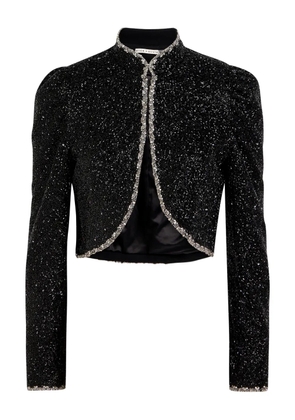 alice + olivia sequin-embellished cropped jacket - Black