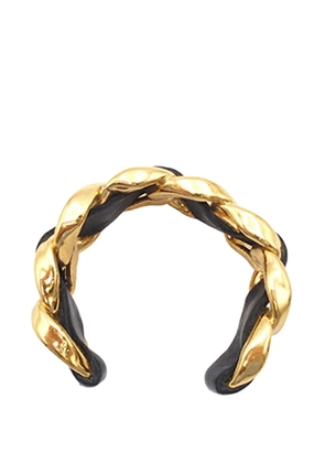 CHANEL Pre-Owned 1970-1980 Gold Plated Leather Woven Chain Cuff Bracelet costume bracelet
