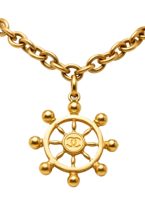 CHANEL Pre-Owned 1994 Gold Plated CC Ship Wheel Pendant Necklace costume necklace