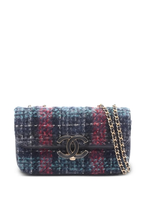 CHANEL Pre-Owned 2018-2019 Double Flap tweed shoulder bag - Blue