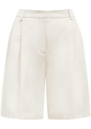 12 STOREEZ pleated linen shorts - Neutrals