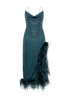 Oséree Lumière Plumage cowl-neck asymmetric dress - Blue