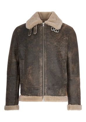 D-FOUR shearling-collar leather jacket - Brown