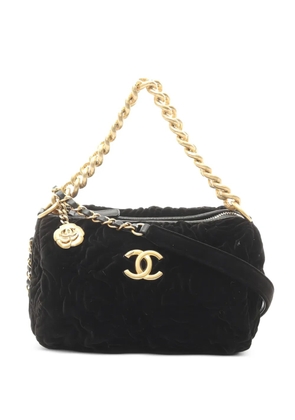 CHANEL Pre-Owned 2020s floral velvet chain shoulder bag - Black