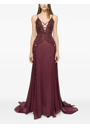 NISSA lace-panel chiffon maxi dress - Red