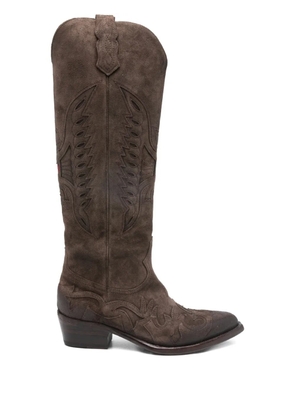 Damy wins-embroidered cowboy boots - Brown