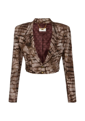 Elisabetta Franchi alligator-print cropped jacket - Brown