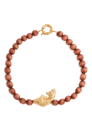 Timeless Pearly beaded fish-pendant necklace - Brown