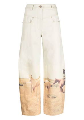 Rejina Pyo horse-print wide-leg jeans - Green