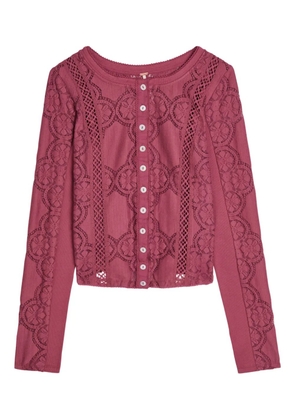 Free People floral-lace button-up cardigan - Red