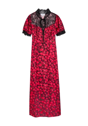 NEVER FULLY DRESSED Lyla lace cherry print midi dress - Red