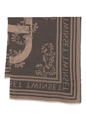 TWINSET floral-patterned fringed scarf - Brown