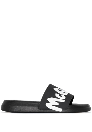 Alexander McQueen graffiti-logo slip-on slides - Black