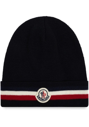 Moncler logo patch beanie - Blue