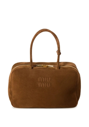 Miu Miu Beau logo-debossed suede bag - Brown