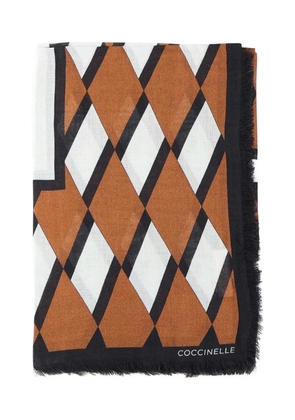 Coccinelle geometric-pattern fringed scarf - Brown