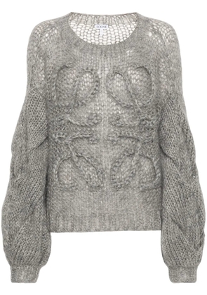 LOEWE Anagram-embroidered open-knit jumper - Grey