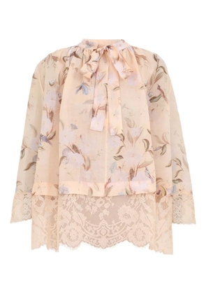 ZIMMERMANN Cascadian lace-trimmed floral blouse - Neutrals