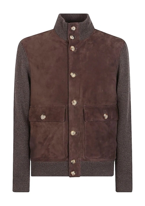 Brunello Cucinelli ribbed-knit suede jacket - Brown