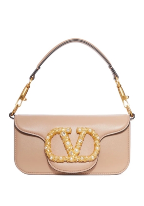 Valentino Garavani VLogo pearl-embellished leather shoulder bag - Neutrals