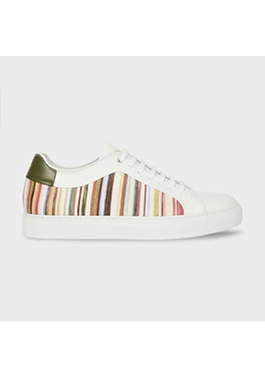 Paul Smith White 'Painted Signature Stripe' Leather 'Basso' Trainers Multicolour