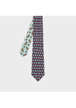 Paul Smith Burgundy and Light Blue 'Contrast Paisley' Silk Tie Red