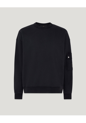 Belstaff Competition Crewneck Sweatshirt Men's Heavyweight Cotton Fleece Black Size M