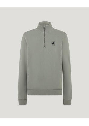 Belstaff Quarter Zip Sweatshirt Men's Cotton Fleece Sage Green Size S