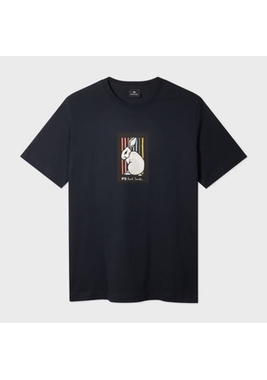 PS Paul Smith Dark Navy Cotton 'Rabbit Stripe' Print T-Shirt Blue