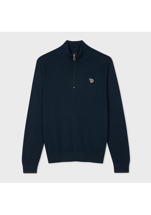 PS Paul Smith Dark Navy Cotton-Blend Half Zip Zebra Logo Sweater Blue