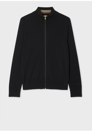 Paul Smith Black Merino Wool Full-Zip Cardigan